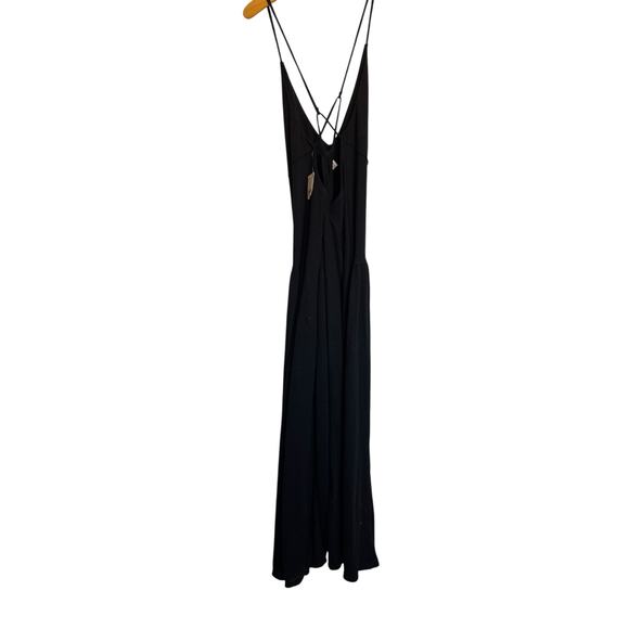 NWT Free People Beach Eros Maxi Dress Black Linen Cross Back Straps Drop Waist - Picture 2 of 13